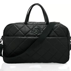 Quilted Black Vegan Leather Weekender Bag 19"W x 11.25 H x 5" D